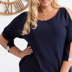 Betsy Adam Y2K elegant batwing tunic dress ,rhinestones embelished, stretchy, 8 Blue Photo 0