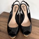 Gucci  Patent Leather Slingback Heels Sz 8.5 / EU 38.5 Black Peep Toe Classic Box Photo 2