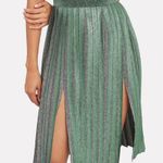Misha Janelle Green Pleated Metallic Square Neck Sleeveless Midi Dress Size 6 Photo 3