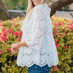 Simply Southern  medium womens eyelet lace top coral 3/4 sleeves Photo 3
