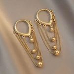 18K Gold Plated Metal Ball Tassel Chain Dangle Drop Earrings for Women Photo 1