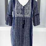 Artesia Boho Dress Casual Mini with Neck Ties Tassels Navy Cream Size S Photo 8
