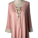 JUDE Shirt Women Large Pink Lace Up Knit Lightweight Pullover Athleisure USA Photo 0