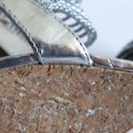 BCBGMAXAZRIA BCBG Paris Metallic Silver Faux Leather Woven Rope Strappy Cork Open Toe Wedges Photo 12