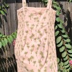 Tropical Palm Tree Square Neck Linen Smocked Beach Mini Dress Tan Cream M Size M Photo 7