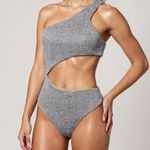 Beach Riot  Celine One Shoulder Cut-Out One Piece Swim, Silver, XS Photo 1