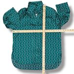 Como‎ Black Satin Diamond Print Button Up Shirt Blouse Teal Green Small Photo 11