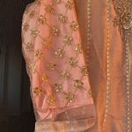 Wedding Wear Peach Organza Anarkali Gown Pakistani Dress Size L Gold Size L Photo 6