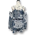 Altar'd State Altar’d State S Navy White Romper Cold Shoulder Floral Boho Festival Ruffle Hem Photo 3