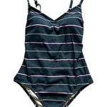 Kona Sol  One Piece Bathing Suit‎ Size Small Gray Pink striped Photo 0
