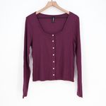 American Giant Women's Luxe Rib Square Neck Cardigan Size XL Made In USA Purple Photo 1