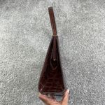 Cole Haan VTG Croc Embossed Leather Top Handle Bag Brown Gold Clasp Retro Chic Photo 2