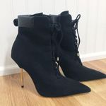 Good American Black Suede Stiletto Lace Up Ankle Bootie Size 5.5 New Photo 1