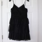Maje Black Tiered Mini Dress with a Ruffled Skirt Photo 2