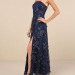 Lulus Strapless Navy Floral Dress  Photo 2