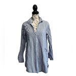 For Cynthia Women’s Blue White Striped Tunic Blouse Embroidered Floral Size S Photo 1