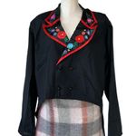 NWOT Asymptomatic Lightweight Shoulder Pad Tunic Top / Jacket Satin Floral Trim Black Size XL Photo 1