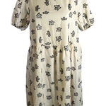 Cloud Ten Women's Large Linen Blend Dress Cream Black Floral Print Pockets New Photo 0