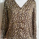 Haven + Blair Multicolor Long Sleeve Abstract Button Down Blouse Top Sz M Brown Size M Photo 0