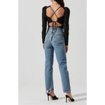 ASTR  The Label Medium Rib Multi Back Cutout Bodysuit In Black Long Puff Sleeve Photo 1