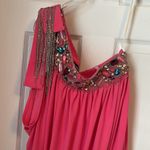 Jovani pink one shoulder dress with heavy beading and chains size 4 Photo 4