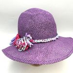 Inverni Hat Purple Raffia Flower Trim Sun Beach Garden Party Floppy Italy Photo 2
