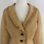 Faded Glory  Y2K Tan Blonde Faux Suede V Neck Ruffle Trim Button Up Blazer Jacket Photo 1