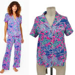 Lilly Pulitzer  PJ Woven Short Sleeve Top Plumeria Pink Untamed‎ Hearts Print XXS Photo 1