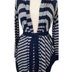 BCBGMAXAZRIA Navy & gray striped silk cashmere quiet luxury cardigan sweater office Photo 0