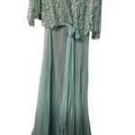 Vintage Jack Bryan Teal Maxi Dress‎ – Chiffon, Pleated Skirt & Beaded Lace Green Size 12 Photo 1