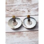 Vintage Clip On Earrings Large Statement Unusual Purple & Light Gold Tone 1.75" Photo 2