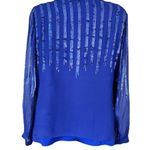 Frederika May Royal Blue Sequined Silk Long Sleeve Blouse Photo 10