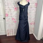 La Femme  nwt navy Off the Shoulder satin gown Photo 6