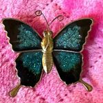 Vintage Northern Blue Butterfly Brooch Sparkle Pin Tin Gold Tone Metal Enamel Photo 1
