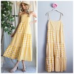 Chic Soul  Yellow And White Gingham Tiered Midi Dress Photo 1