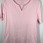 Talbots  Women's Solid Cotton Split Neck Short Sleeve T-Shirt Pink Size Medium Photo 0