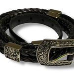 JG Hook Womens Black‎ Braided Leather Belt Ornate Silver Buckle Accent Concho XL Black Photo 0