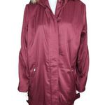 Denim & Co . Zip Front Twill Jacket Faux Fur Trimmed Hood Wine Medium NWOT Photo 0