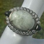 Sterling Silver Celadon Jade & Black Onyx CZ Filigree Ring Photo 0