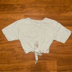 Aerie  Cropped Tie Front Wrapped Short Sleeve Heather Grey Tee Shirt Small Photo 2