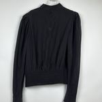 frame denim FRAME Satin Kyhle Key Hole Opening High Neck Black Long Sleeve Silk Blouse M Photo 3