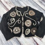 Sigrid Olsen Vintage  Black Cardigan with Cream Floral Design Photo 1