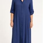 Woman Within Size 14W Blue Button-Front Maxi Dress Roll-Tab Sleeves Photo 4