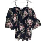 Purple Snow  Cold Shoulder Floral Lace Up Blouse Top Photo 0