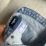 EXPRESS  Boyfriend Midi Mid Rise Light Wash Blue Denim Shorts Light Distressed 12 Photo 2