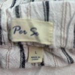 Per Se  L Linen Blend Black and Beige on White Striped Beachcomber Wide Leg Pants Photo 7