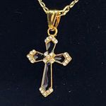 20" Gold Figaro Chain and Black Enamel Cross Pendant New Photo 0