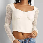 Wild Fable Ivory Lace Bustier Top Long Sleeve Smocked Back, Size M Coquette Photo 0
