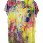 Merona  Womens XXL Top Tee Tie‎ Dye Flight Risk Yellow Purple  Blue Ruffled 1008 Photo 0