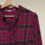 Soft Surroundings  Plaid Ruffle Shirt Womens Size S Flannel Soft Knit Top‎ Berry Photo 5
